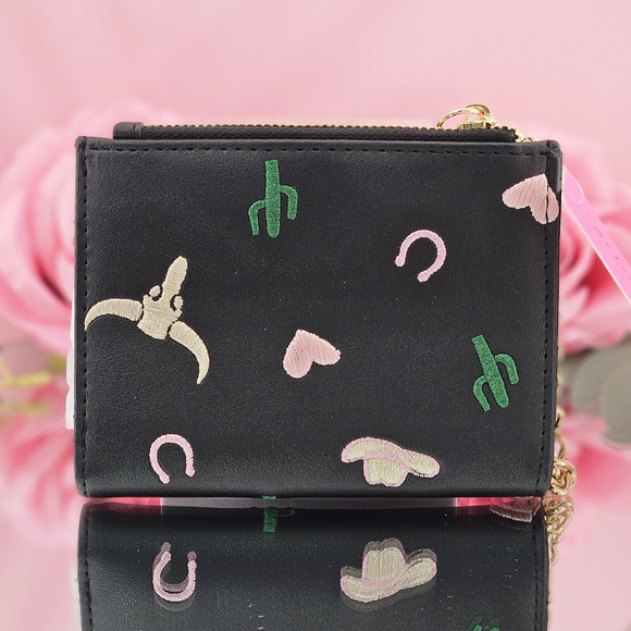 Betsey Johnson Black Western Wallet With Card Case Chain Detail Desert Cowgirl - Picture 3 of 3